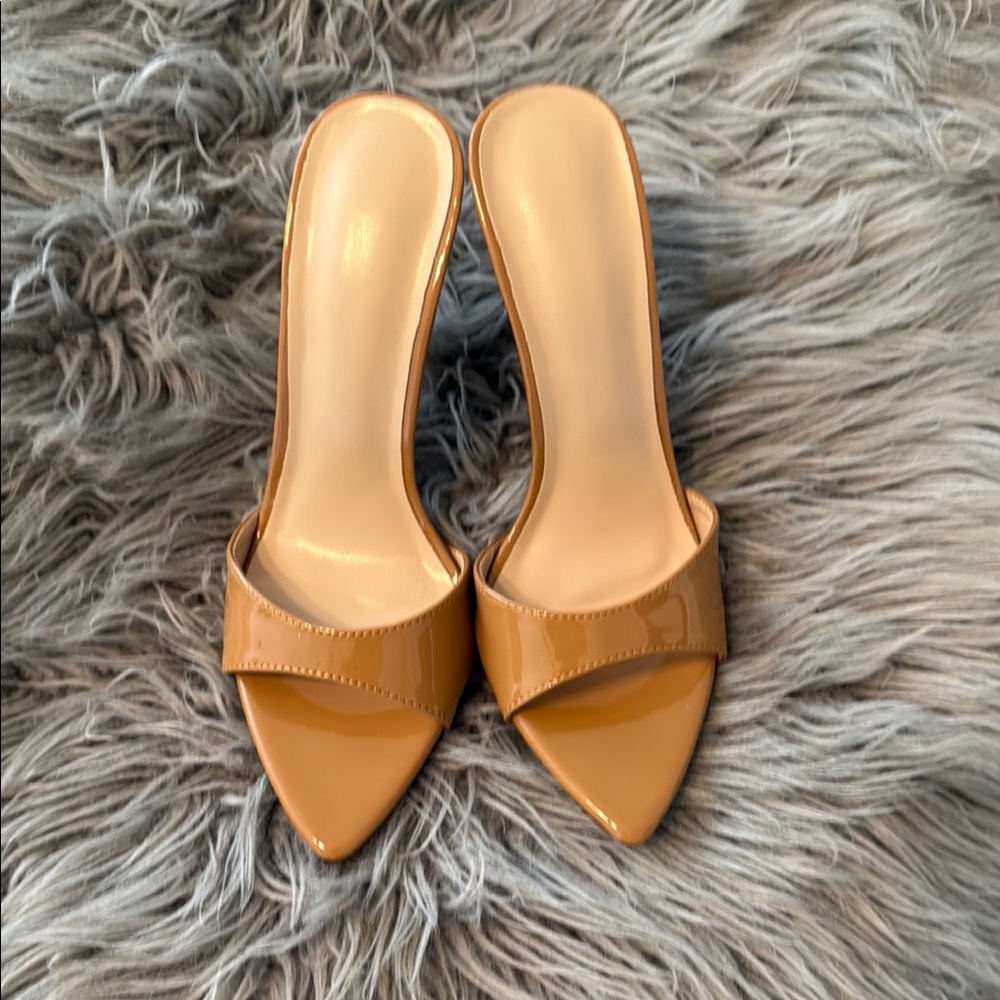 Tan Minimalist Heels with Open Toe Design